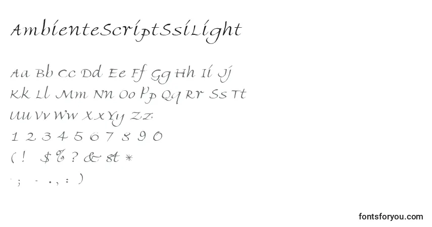 Schriftart AmbienteScriptSsiLight – Alphabet, Zahlen, spezielle Symbole