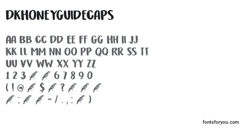 Schriftart DkHoneyguideCaps – Alphabet, Zahlen, spezielle Symbole
