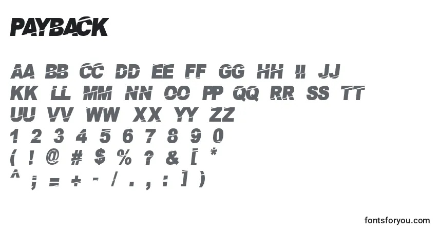 A fonte Payback – alfabeto, números, caracteres especiais