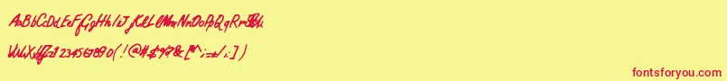 フォントPracticalscript – 赤い文字の黄色い背景