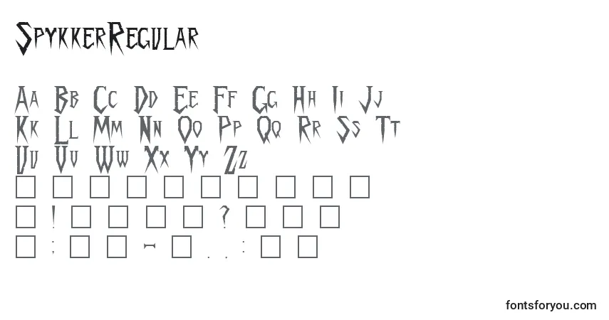 A fonte SpykkerRegular – alfabeto, números, caracteres especiais