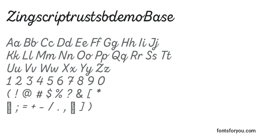 Fuente ZingscriptrustsbdemoBase - alfabeto, números, caracteres especiales