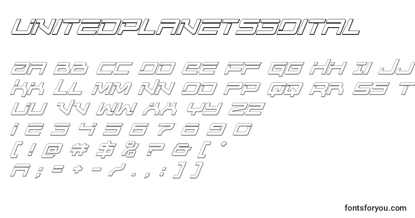 Unitedplanets3Ditalフォント–アルファベット、数字、特殊文字