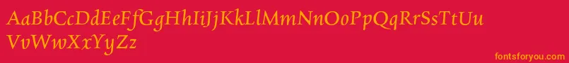 Fonte CharpentierrenredOblique – fontes laranjas em um fundo vermelho