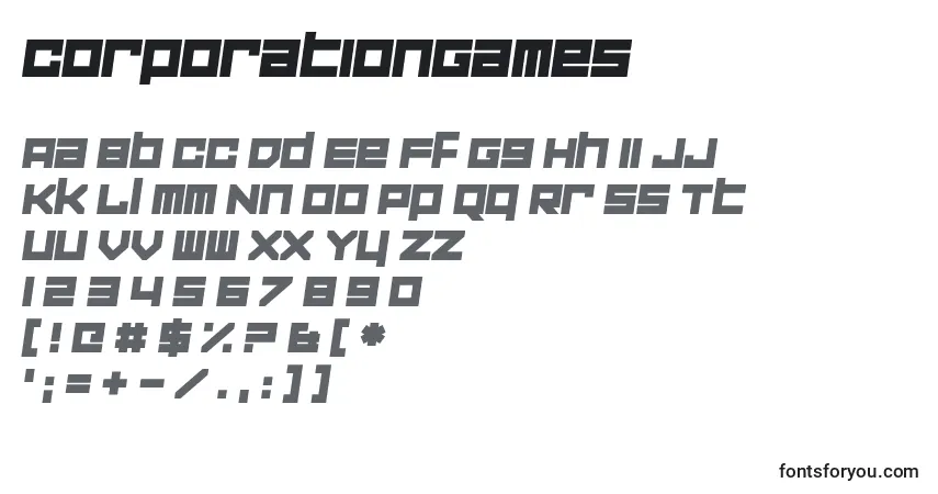 Schriftart CorporationGames – Alphabet, Zahlen, spezielle Symbole