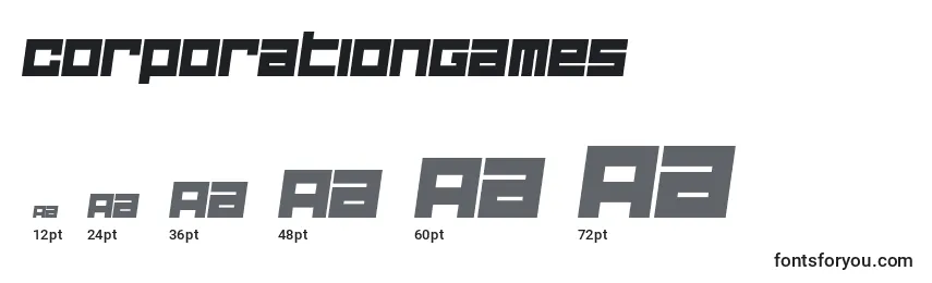 CorporationGames Font Sizes