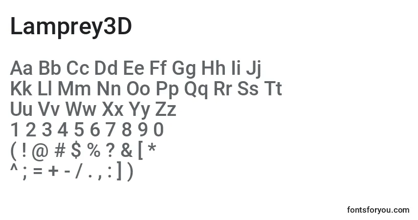 Czcionka Lamprey3D – alfabet, cyfry, specjalne znaki