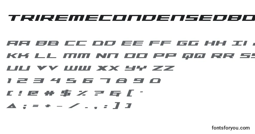 Шрифт TriremeCondensedBoldItalic – алфавит, цифры, специальные символы