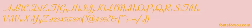 CoronetSemiboldItalic-Schriftart – Orangefarbene Schriften auf rosa Hintergrund