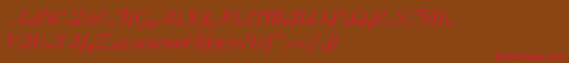 フォントCoronetSemiboldItalic – 赤い文字が茶色の背景にあります。