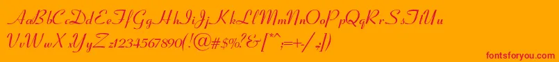 CoronetSemiboldItalic-Schriftart – Rote Schriften auf orangefarbenem Hintergrund