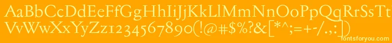 Jannontextosf-Schriftart – Gelbe Schriften auf orangefarbenem Hintergrund