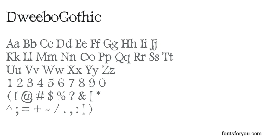 A fonte DweeboGothic – alfabeto, números, caracteres especiais