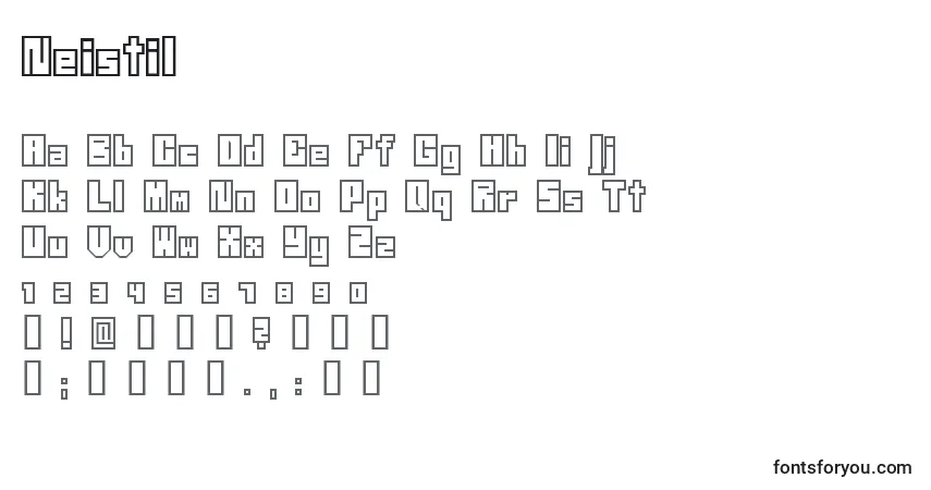 Schriftart Neistil – Alphabet, Zahlen, spezielle Symbole
