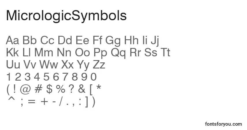 A fonte MicrologicSymbols – alfabeto, números, caracteres especiais