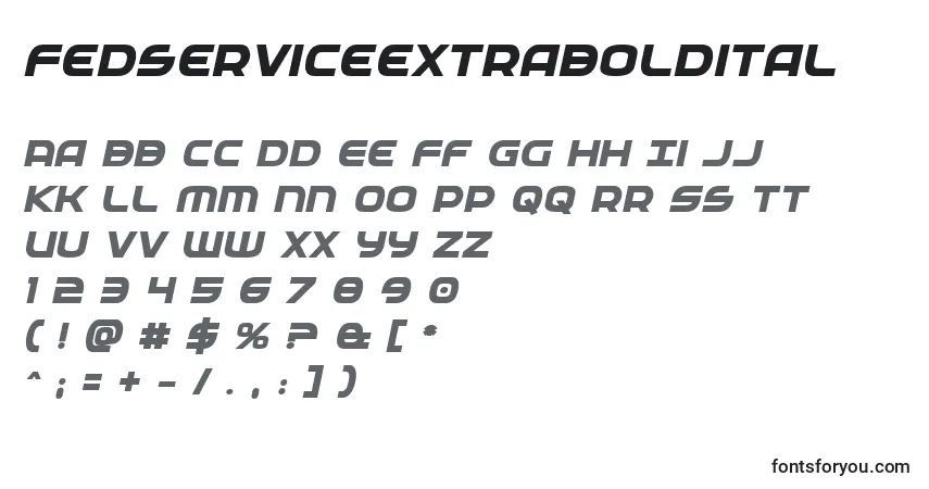 Fedserviceextrabolditalフォント–アルファベット、数字、特殊文字