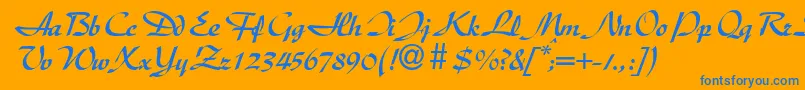 DischanddbNormal-Schriftart – Blaue Schriften auf orangefarbenem Hintergrund