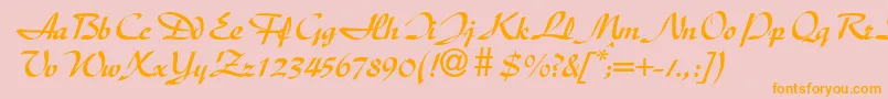 DischanddbNormal-Schriftart – Orangefarbene Schriften auf rosa Hintergrund