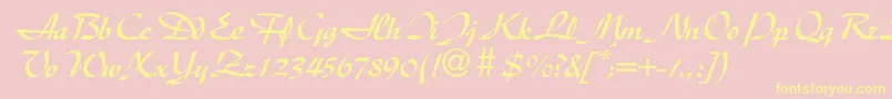 DischanddbNormal-Schriftart – Gelbe Schriften auf rosa Hintergrund