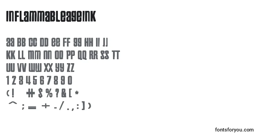 Czcionka Inflammableageink – alfabet, cyfry, specjalne znaki