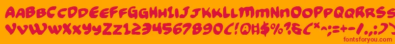 Funny2-fontti – punaiset fontit oranssilla taustalla