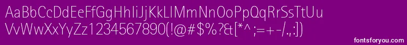 RotisIiSansProExtraLight-fontti – valkoiset fontit violetilla taustalla