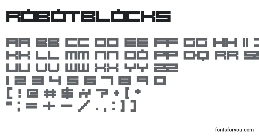 A fonte RobotBlocks – alfabeto, números, caracteres especiais