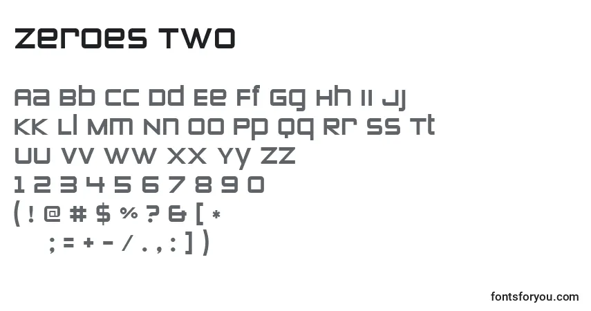 Czcionka Zeroes Two – alfabet, cyfry, specjalne znaki