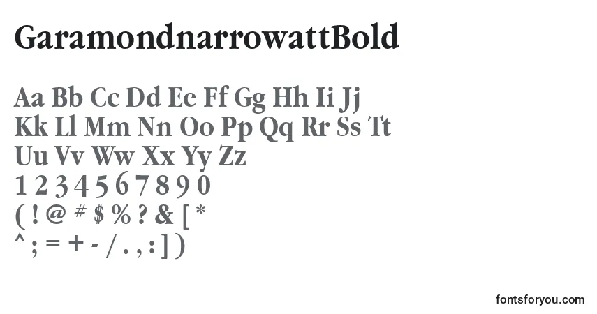 Шрифт GaramondnarrowattBold – алфавит, цифры, специальные символы