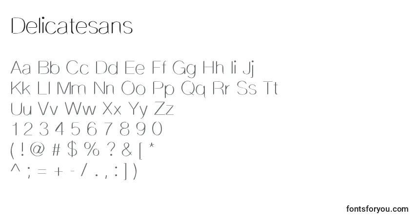 Delicatesans-fontti – aakkoset, numerot, erikoismerkit