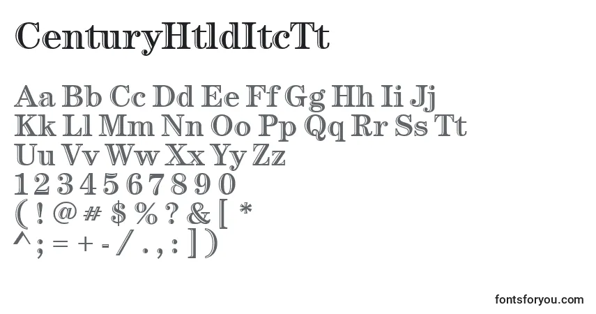 Czcionka CenturyHtldItcTt – alfabet, cyfry, specjalne znaki