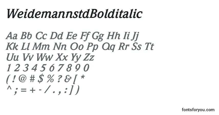 A fonte WeidemannstdBolditalic – alfabeto, números, caracteres especiais