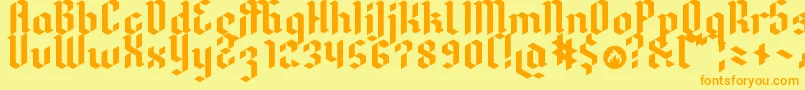 Dreifraktur-Schriftart – Orangefarbene Schriften auf gelbem Hintergrund