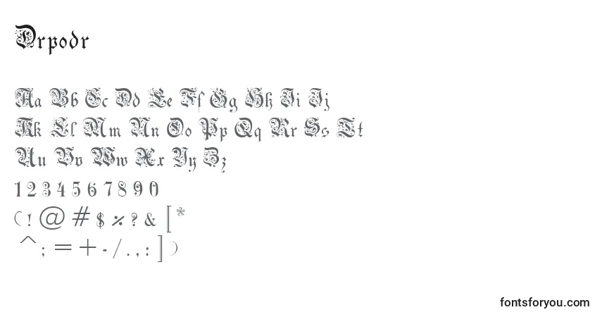 A fonte Drpodr – alfabeto, números, caracteres especiais