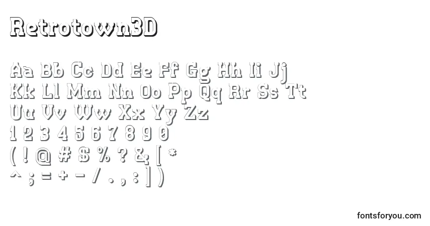 Schriftart Retrotown3D – Alphabet, Zahlen, spezielle Symbole