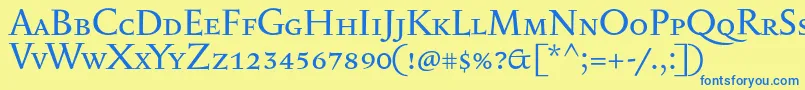 フォントSerapioniisc – 青い文字が黄色の背景にあります。