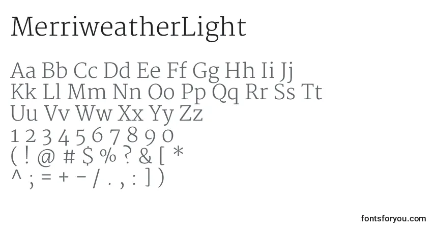Schriftart MerriweatherLight – Alphabet, Zahlen, spezielle Symbole