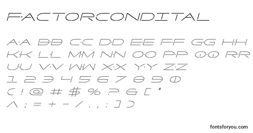 Schriftart Factorcondital – Alphabet, Zahlen, spezielle Symbole