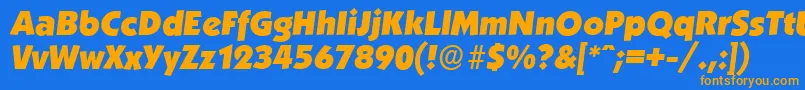 フォントKoblenzserialHeavyItalic – オレンジ色の文字が青い背景にあります。