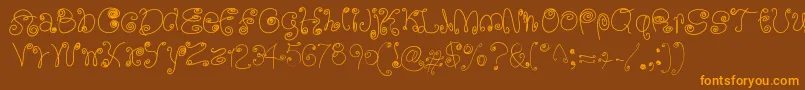 Weitere Informationen zur SquigglyLittleWiggly-Schriftart SquigglyLittleWiggly-Schriftart – Orangefarbene Schriften auf braunem Hintergrund