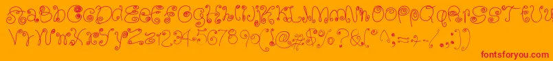フォントSquigglyLittleWiggly – オレンジの背景に赤い文字