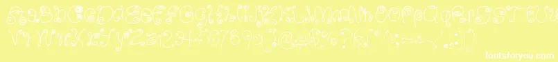 SquigglyLittleWiggly-Schriftart – Weiße Schriften auf gelbem Hintergrund