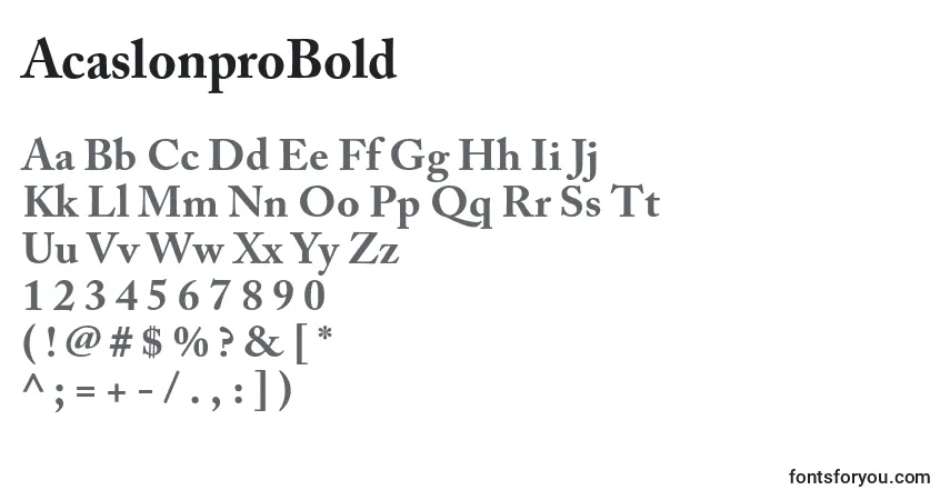 A fonte AcaslonproBold – alfabeto, números, caracteres especiais