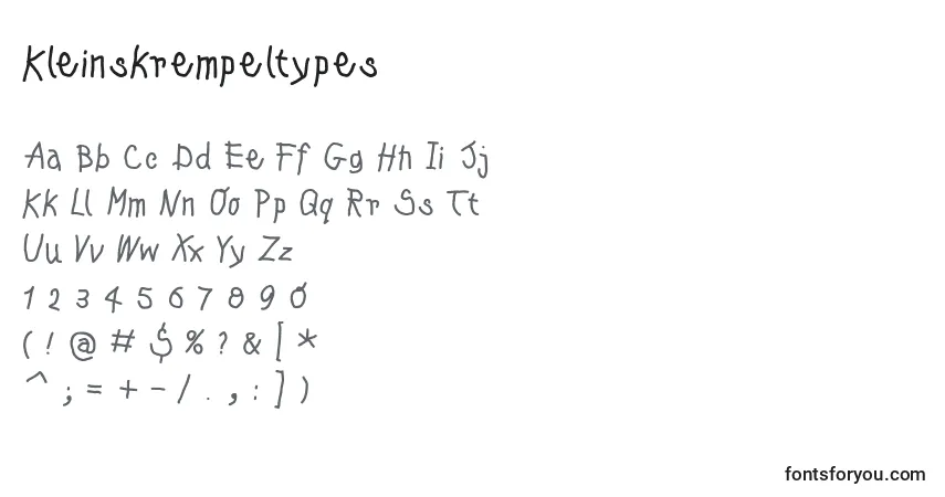 Czcionka Kleinskrempeltypes – alfabet, cyfry, specjalne znaki