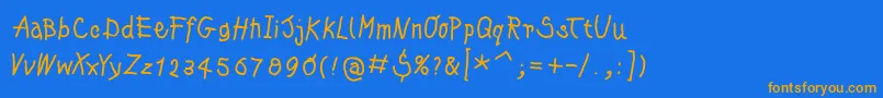 フォントKleinskrempeltypes – オレンジ色の文字が青い背景にあります。