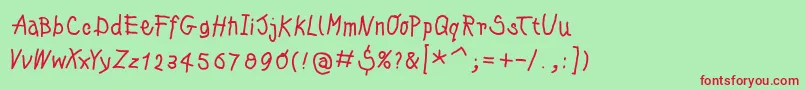 フォントKleinskrempeltypes – 赤い文字の緑の背景