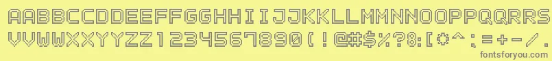 OutlinePixel7-fontti – harmaat kirjasimet keltaisella taustalla