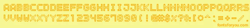 フォントOutlinePixel7 – オレンジの文字が黄色の背景にあります。