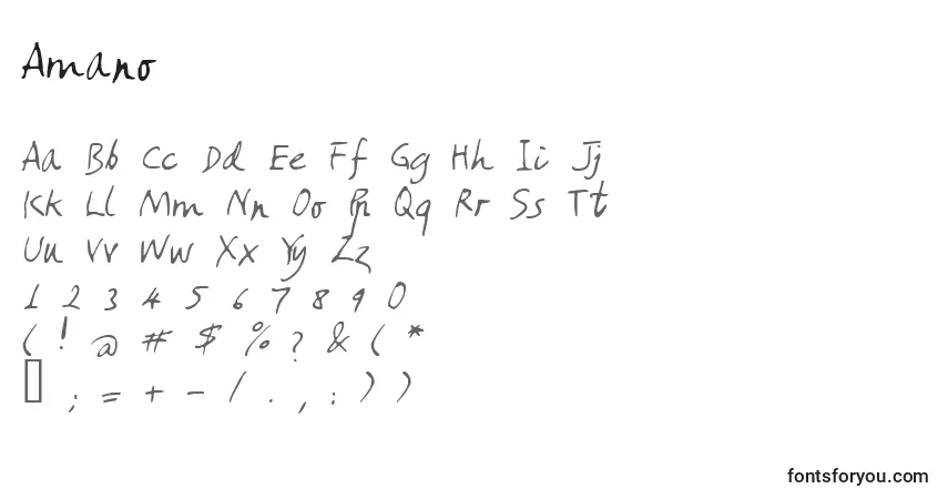 A fonte Amano – alfabeto, números, caracteres especiais