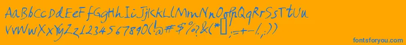 Amano-Schriftart – Blaue Schriften auf orangefarbenem Hintergrund